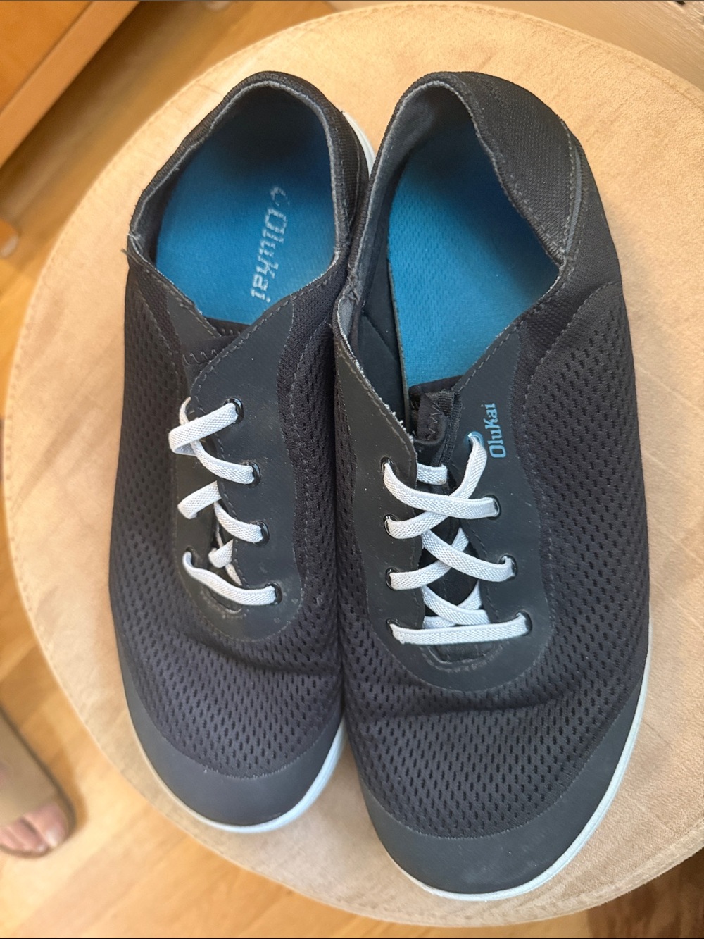 OluKai Men's Black Sneakers with White Laces and Blue Insoles